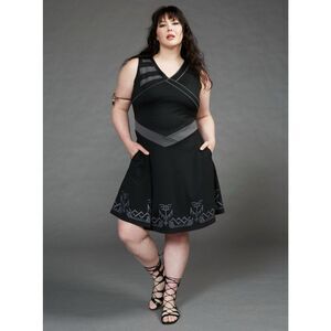 Her Universe Black and Gray V-Neck Mini Dress